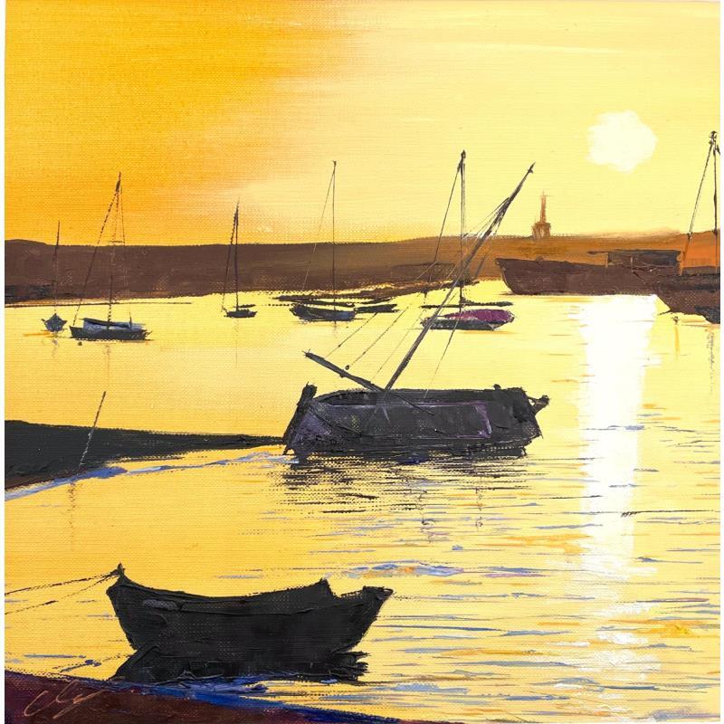 Painting Sunset on the shore by Chen Xi | Painting Figurative Oil Landscapes, Marine