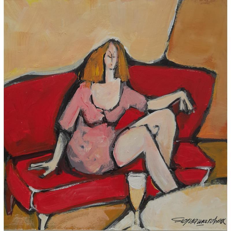 Gemälde Champagne et sofa von Signamarcheix Bernard | Gemälde Figurativ Alltagsszenen Acryl Tinte