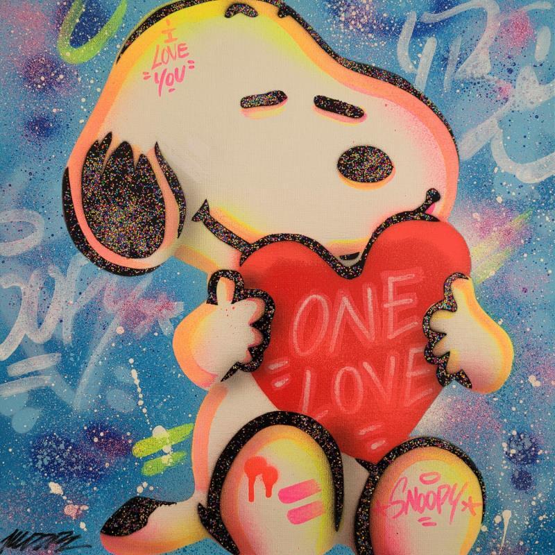 Gemälde Snoopy One Love von Kedarone | Gemälde Pop-Art Graffiti, Posca Pop-Ikonen