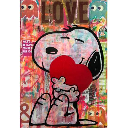 Peinture SNOOPY LOVE par Kikayou | Tableau Pop Art Mixte icones Pop