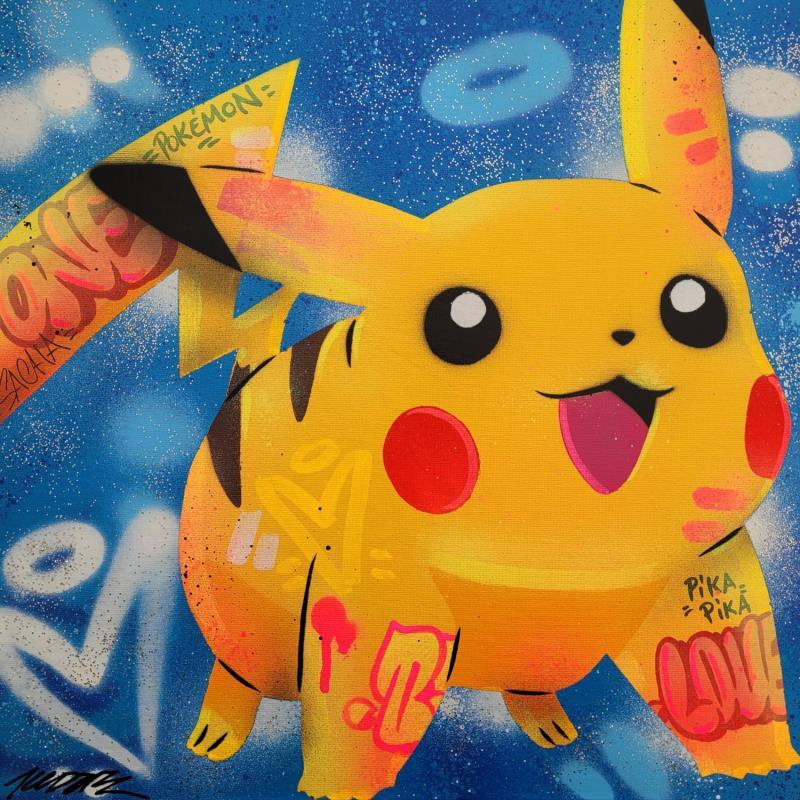 Gemälde Pikachu von Kedarone | Gemälde Pop-Art Pop-Ikonen Graffiti Posca