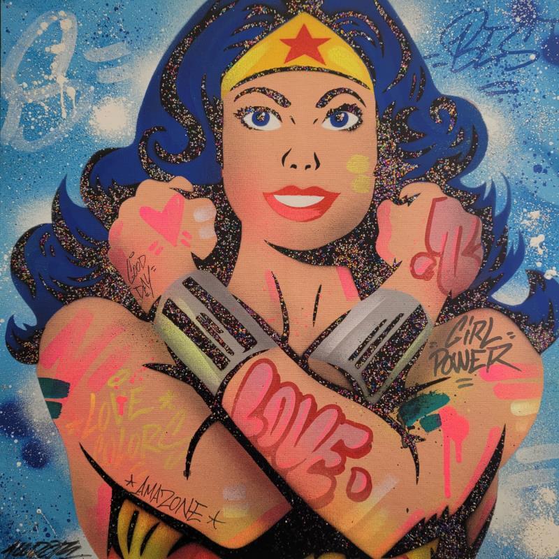 Gemälde Wonderwoman  von Kedarone | Gemälde Pop-Art Pop-Ikonen Graffiti Posca