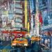 Peinture New York by night par Dessein Pierre | Tableau Abstrait Huile