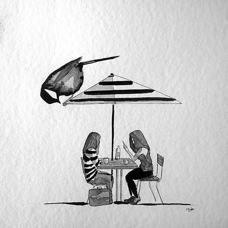 Painting Brasserie by Mü | Painting Figurative Animals, Black & White, Life style, Pop icons