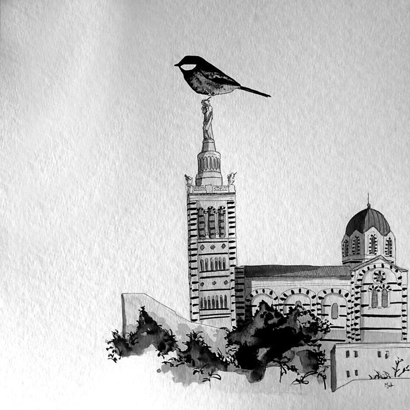 Painting Notre dame by Mü | Painting Figurative Animals, Black & White, Urban
