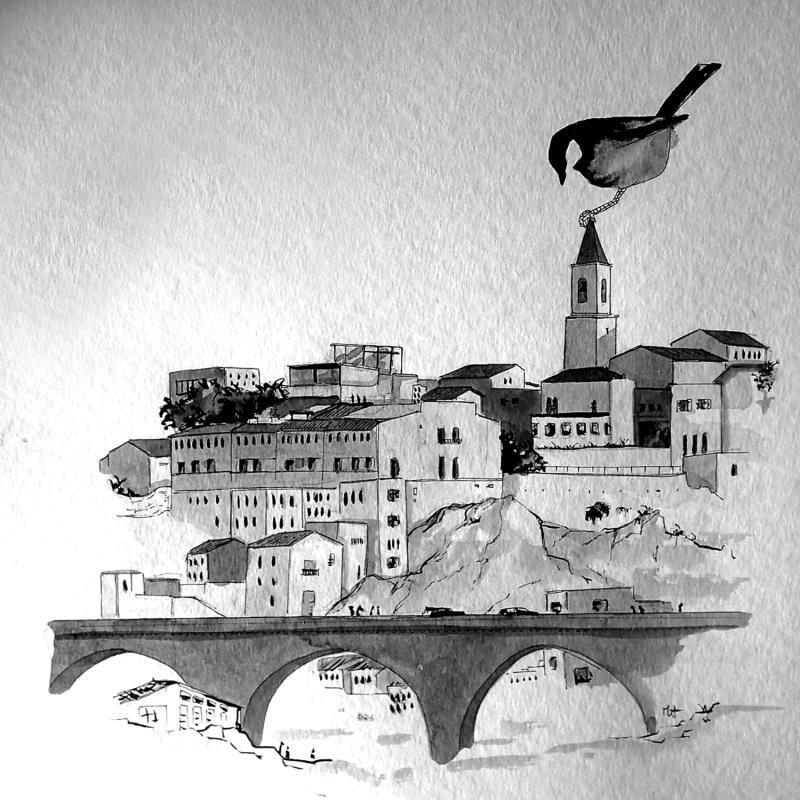 Gemälde Vallon des auffes von Mü | Gemälde Figurativ Urban Tiere Schwarz & Weiß