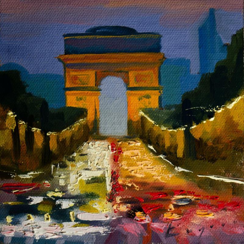 Painting Champs Elysées by Eugène Romain | Painting Figurative Oil Landscapes, Urban