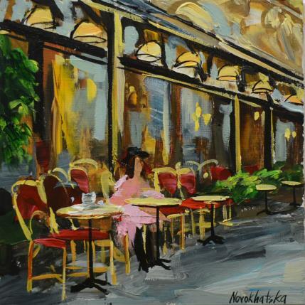 Painting Café aux chaîses  rouges by Novokhatska Olga | Painting Figurative Oil Urban