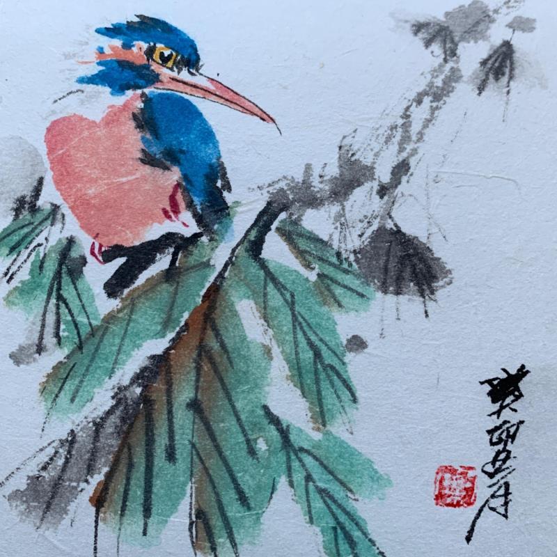 Peinture Kingfisher  par Yu Huan Huan | Tableau Figuratif Scènes de vie Animaux Natures mortes Encre