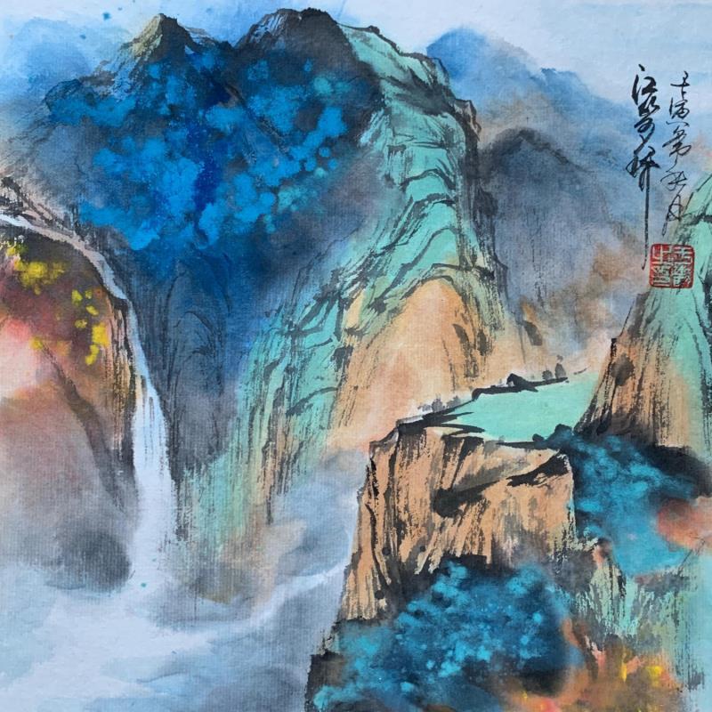 Painting Waterfall 4 by Yu Huan Huan | Painting Figurative Landscapes Ink