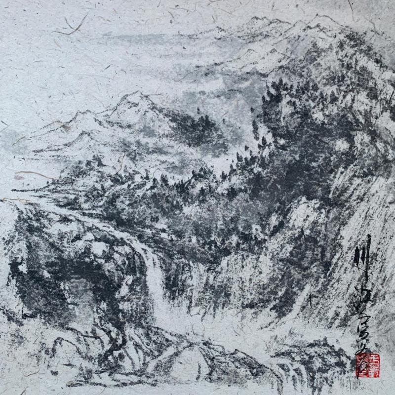 Peinture Montains par Yu Huan Huan | Tableau Figuratif Encre noir & blanc, Paysages