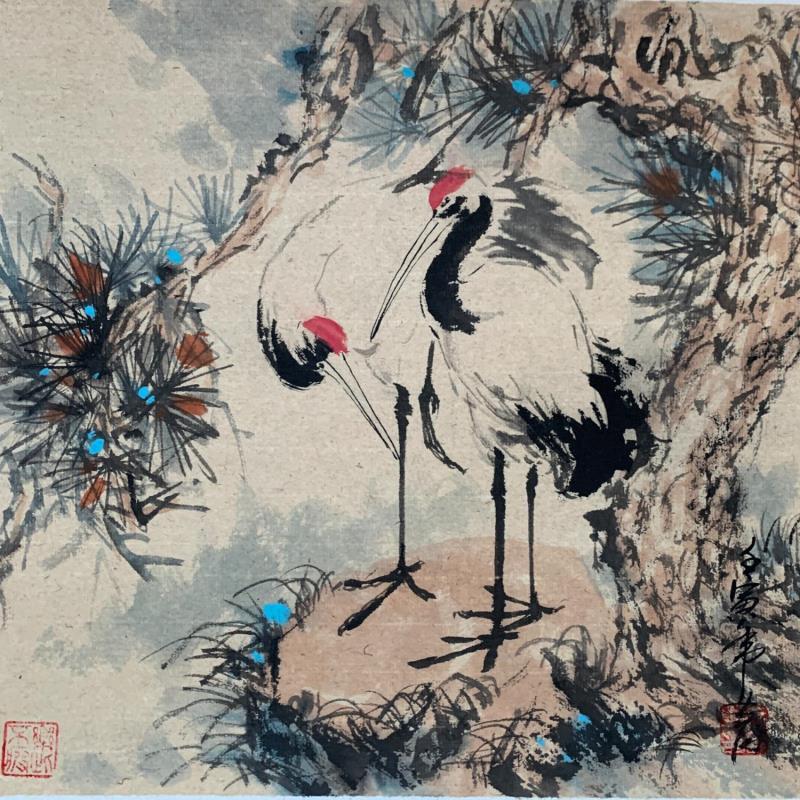 Gemälde Cranes von Yu Huan Huan | Gemälde Figurativ Tiere Tinte