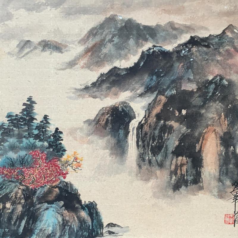 Peinture Mountains in clouds par Yu Huan Huan | Tableau Figuratif Paysages Encre