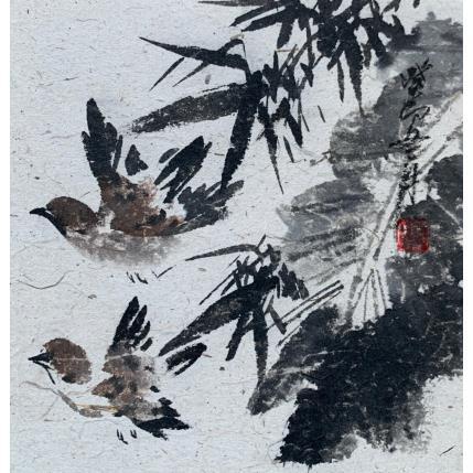 Peinture Flying birds par Yu Huan Huan | Tableau Figuratif Encre Noir & blanc