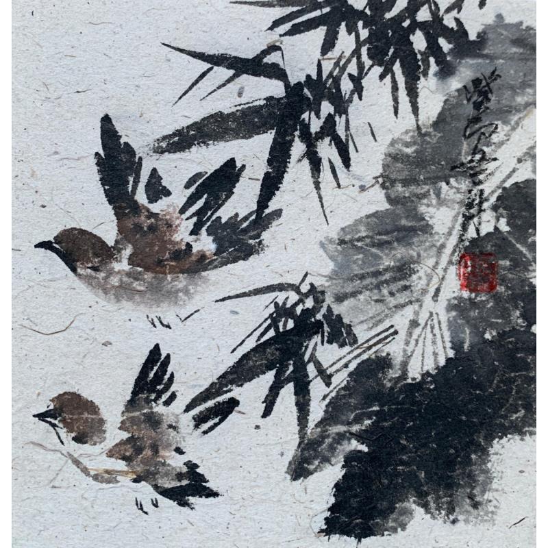 Painting Flying birds by Yu Huan Huan | Painting Figurative Ink Black & White