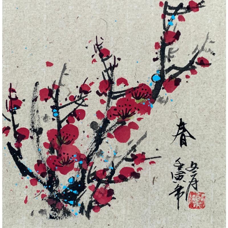 Peinture Cherry blossom par Yu Huan Huan | Tableau Figuratif Natures mortes Encre