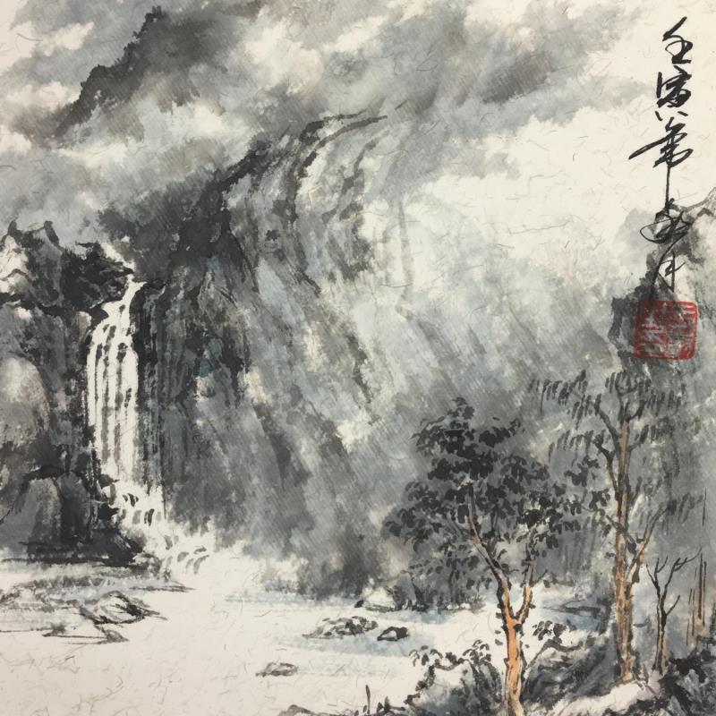 Painting Waterfall 5 by Yu Huan Huan | Painting Figurative Landscapes Ink