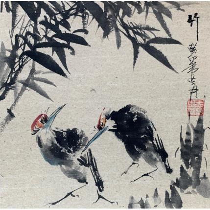 Gemälde Bambou von Yu Huan Huan | Gemälde Figurativ Tinte Pop-Ikonen, Schwarz & Weiß, Tiere