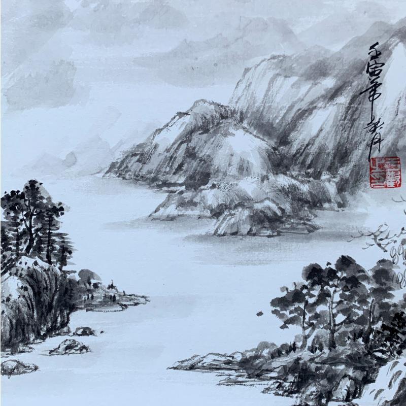 Painting Lakeside 3 by Yu Huan Huan | Painting Figurative Ink Black & White, Landscapes, Pop icons