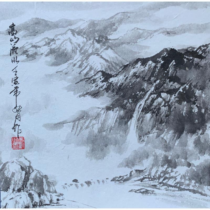 Peinture Waterfall 6 par Yu Huan Huan | Tableau Figuratif Encre noir & blanc, Paysages