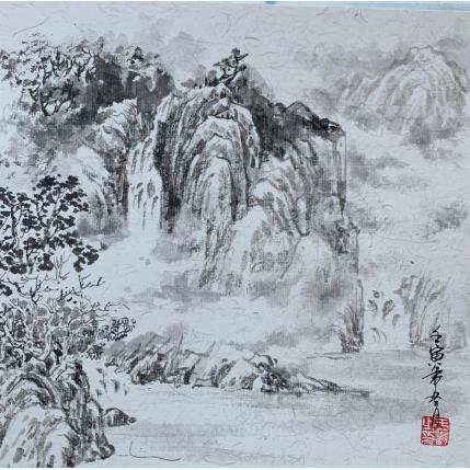 Peinture Waterfall 8 par Yu Huan Huan | Tableau Figuratif Encre noir & blanc, Paysages