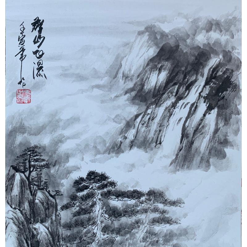 Gemälde Waterfall 11 von Yu Huan Huan | Gemälde Figurativ Tinte Landschaften, Schwarz & Weiß