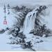 Gemälde Waterfall 10 von Yu Huan Huan | Gemälde Figurativ Landschaften Schwarz & Weiß Tinte