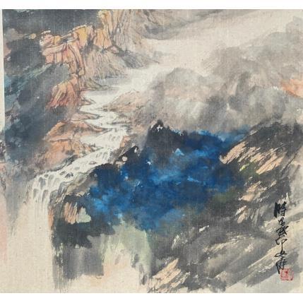 Painting Waterfall 4 by Yu Huan Huan | Painting Figurative Ink Landscapes