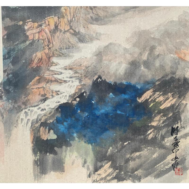 Gemälde Waterfall 4 von Yu Huan Huan | Gemälde Figurativ Landschaften Tinte