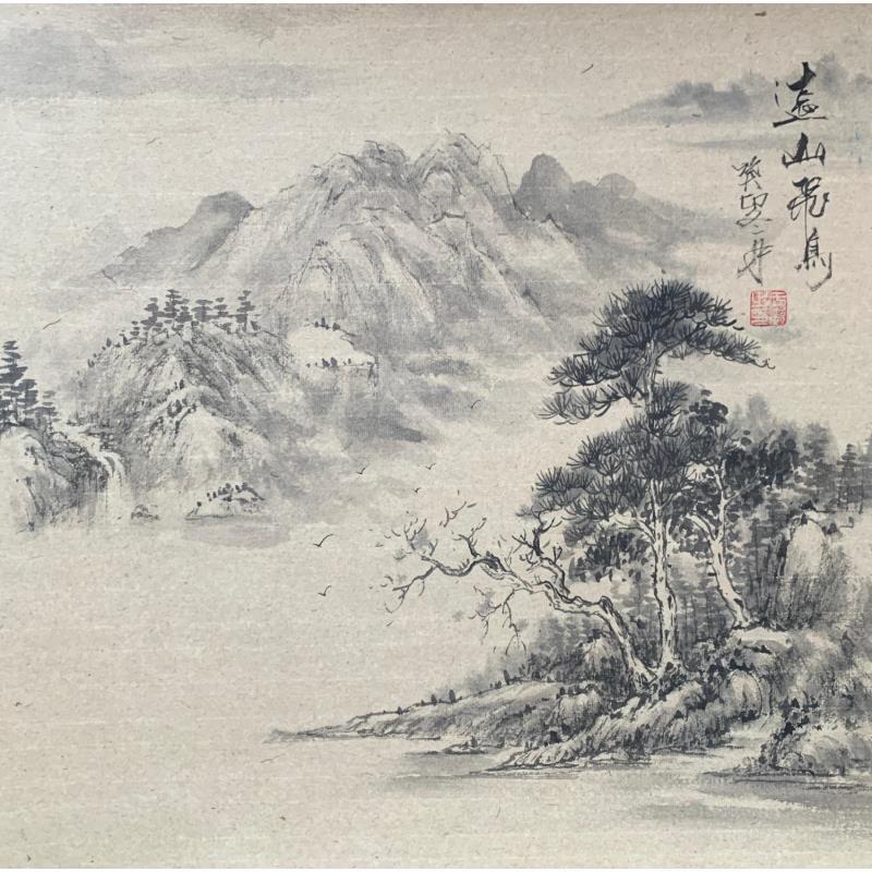 Gemälde Flying Birds for Mountains von Yu Huan Huan | Gemälde Figurativ Landschaften Tinte
