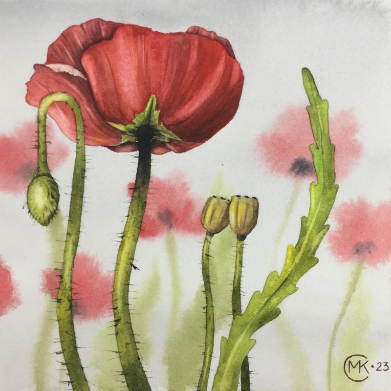 Painting Coquelicot volant by Kuprina Carle Maria | Painting Figurative Watercolor still-life