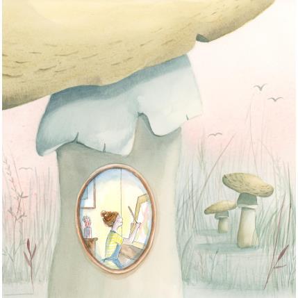 Peinture Atelier champignon par Marjoline Fleur x Delphine Balme  | Tableau Art naïf Aquarelle scènes de vie