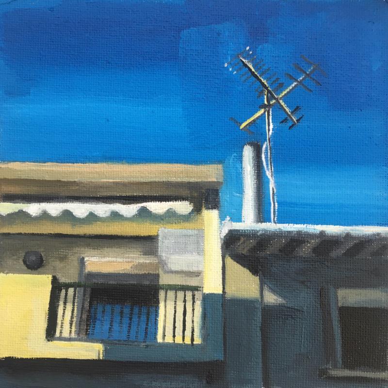 Painting Antenne télé by Laplane Marion | Painting Figurative Urban Life style Architecture Oil