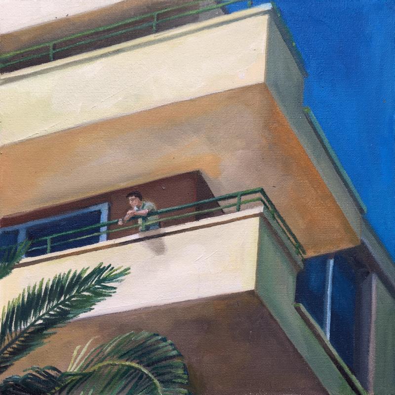 Gemälde La terrasse et le palmier von Laplane Marion | Gemälde Figurativ Urban Architektur Öl