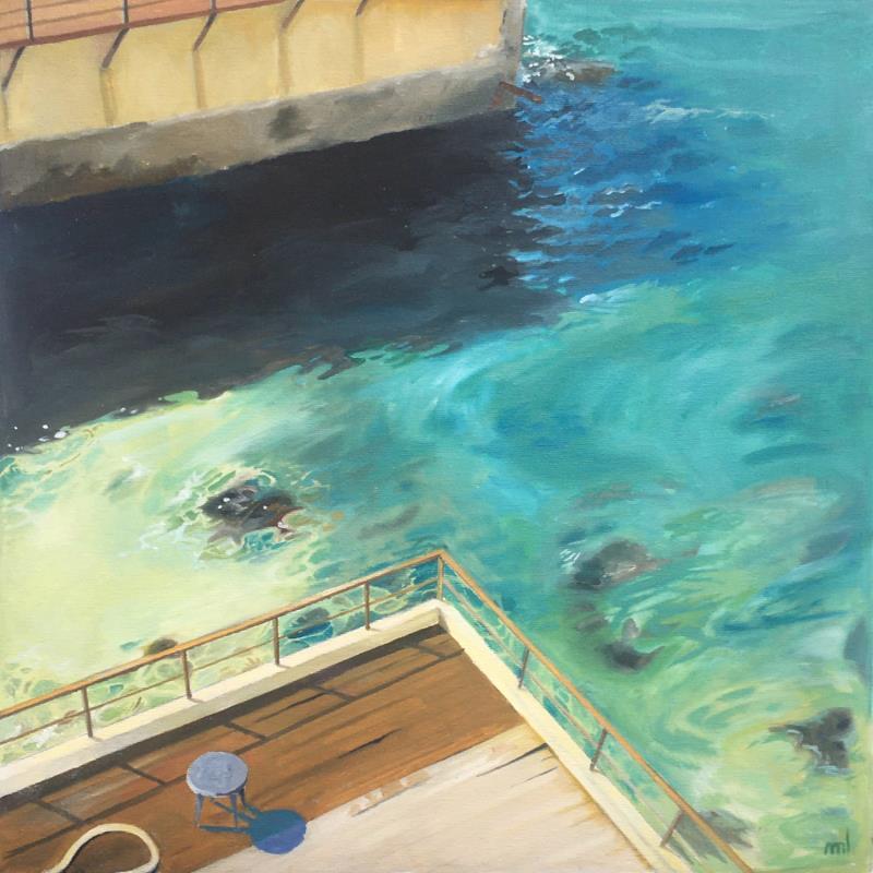 Peinture Terrasse sur mer par Laplane Marion | Tableau Figuratif Huile Marine, Urbain