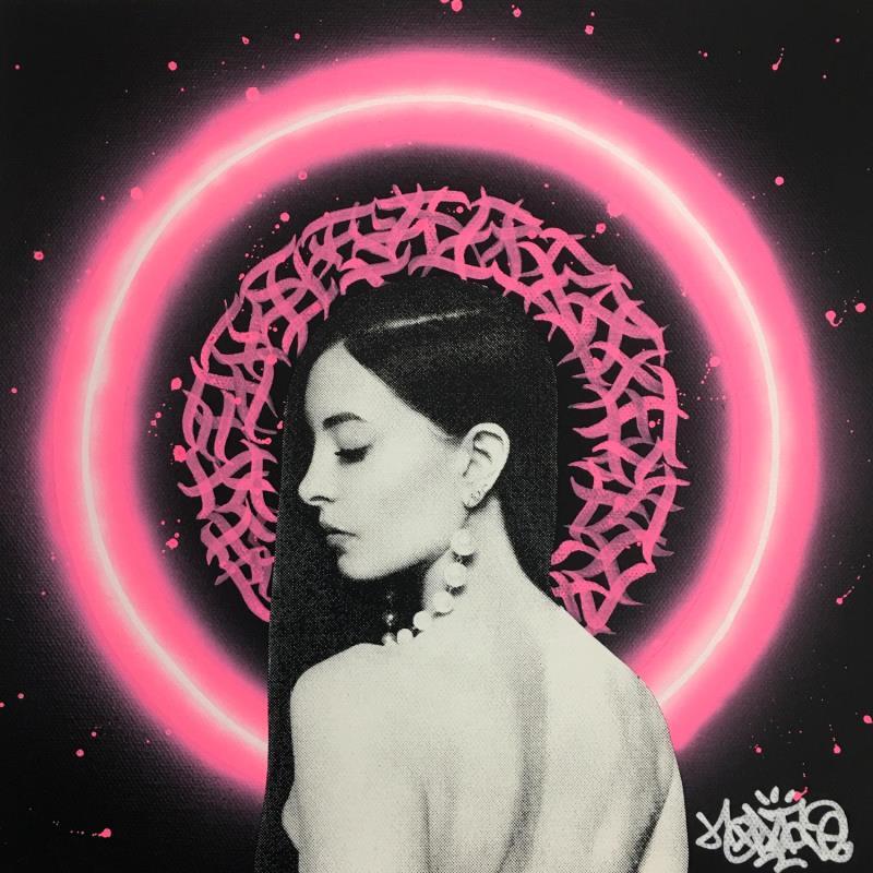 Painting Pink neon girl  by Maderno | Painting Street art Graffiti Portrait