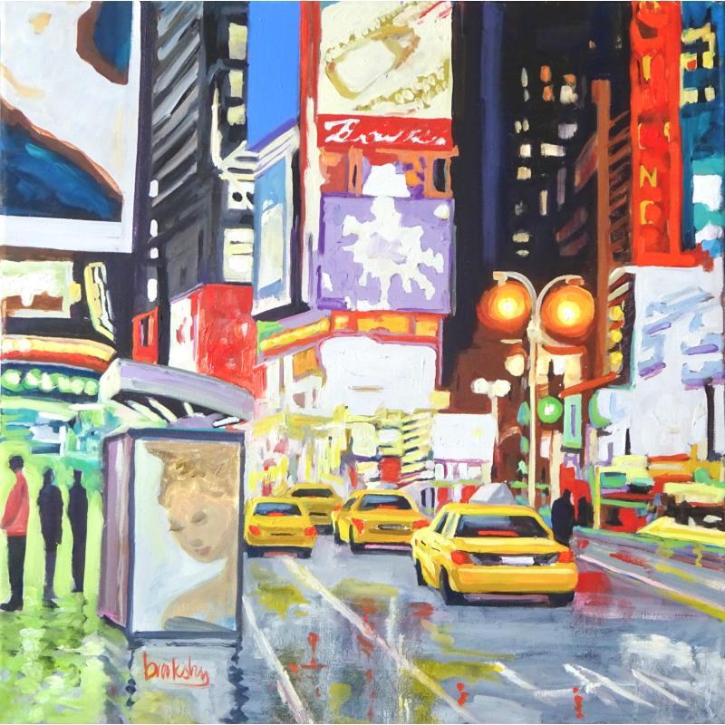 Peinture Times Square, Manhattan par Brooksby | Tableau Figuratif Huile scènes de vie, Urbain