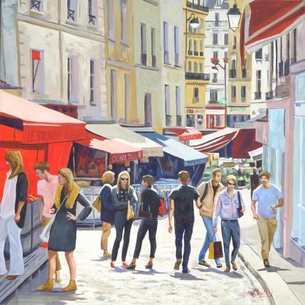 Painting Marché Mouffetard by Brooksby | Painting Figurative Oil Life style, Urban