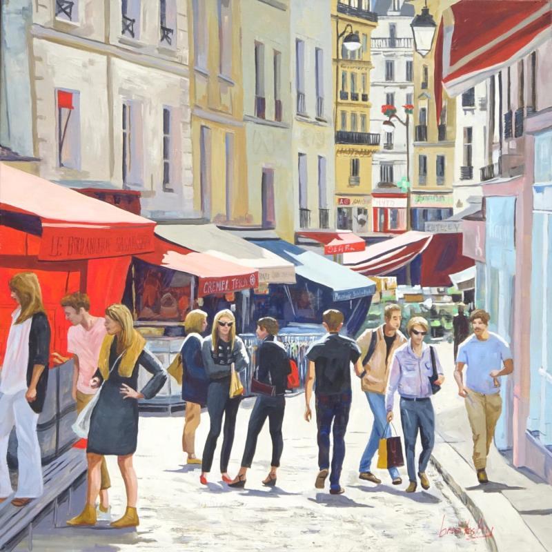 Painting Au marché Mouffetard by Brooksby | Painting Figurative Oil Life style, Urban