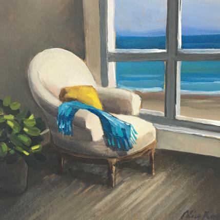 Peinture Le fauteuil à la fenêtre (coussin jaune) 2 par Alice Roy | Tableau Figuratif Acrylique, Huile Marine