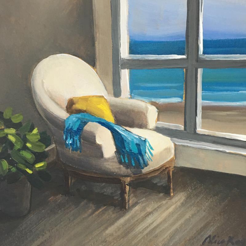 Gemälde Le fauteuil à la fenêtre (coussin jaune) 2 von Alice Roy | Gemälde Figurativ Marine Öl Acryl