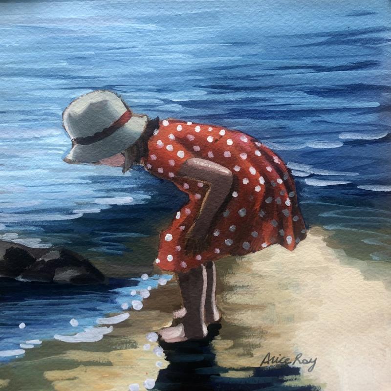 Gemälde Fillette à la robe rouge  von Alice Roy | Gemälde Figurativ Alltagsszenen Öl Acryl