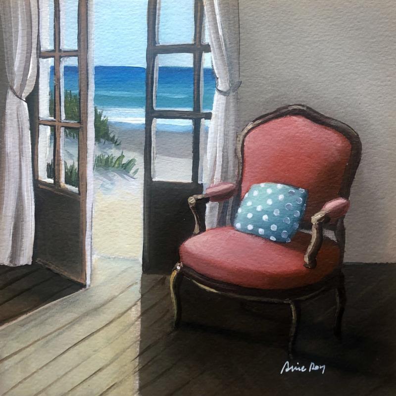 Gemälde fauteuil rouge et coussin à pois von Alice Roy | Gemälde Figurativ Marine Öl Acryl