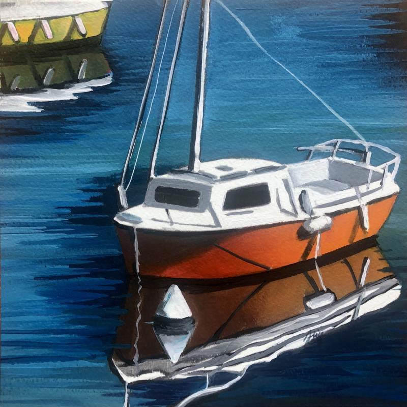 Painting Bateau rouge by Alice Roy | Painting Figurative Acrylic, Oil Marine, Pop icons