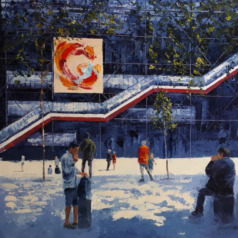 Painting Beaubourg by Martin Laurent | Painting Figurative Oil Architecture, Life style, Urban