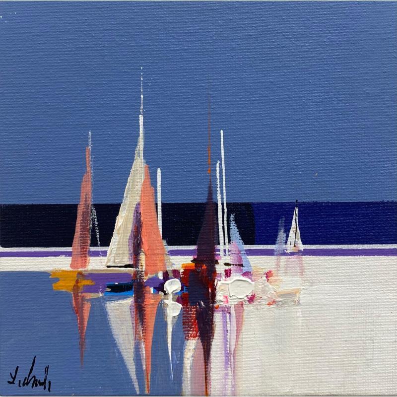 Painting Les voiles by Chevalier Lionel | Painting Figurative Acrylic Landscapes, Marine, Minimalist