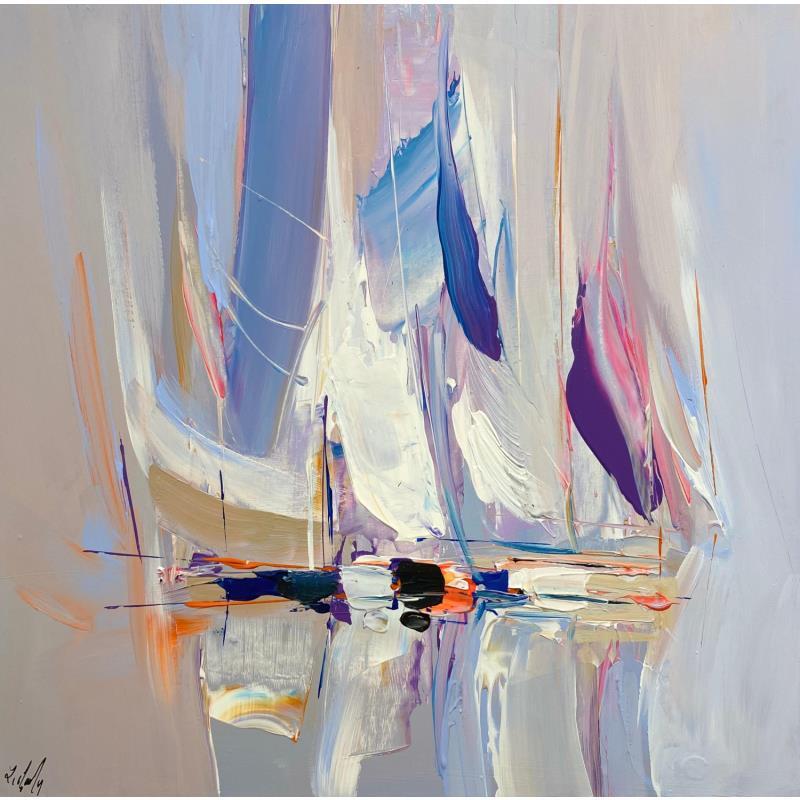 Painting Les voiles by Chevalier Lionel | Painting Figurative Acrylic, Wood Marine, Minimalist