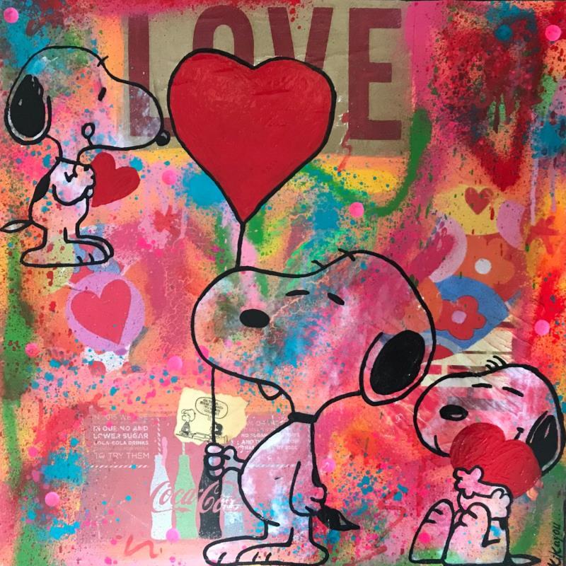 Gemälde Snoopy love von Kikayou | Gemälde Pop-Art Pop-Ikonen Graffiti