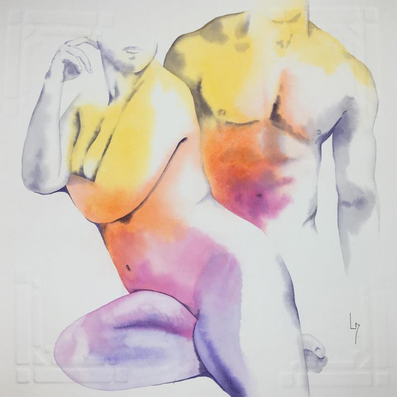 Painting Nus couple 3 Anderson et Willow by Loussouarn Michèle | Painting Figurative Nude Watercolor