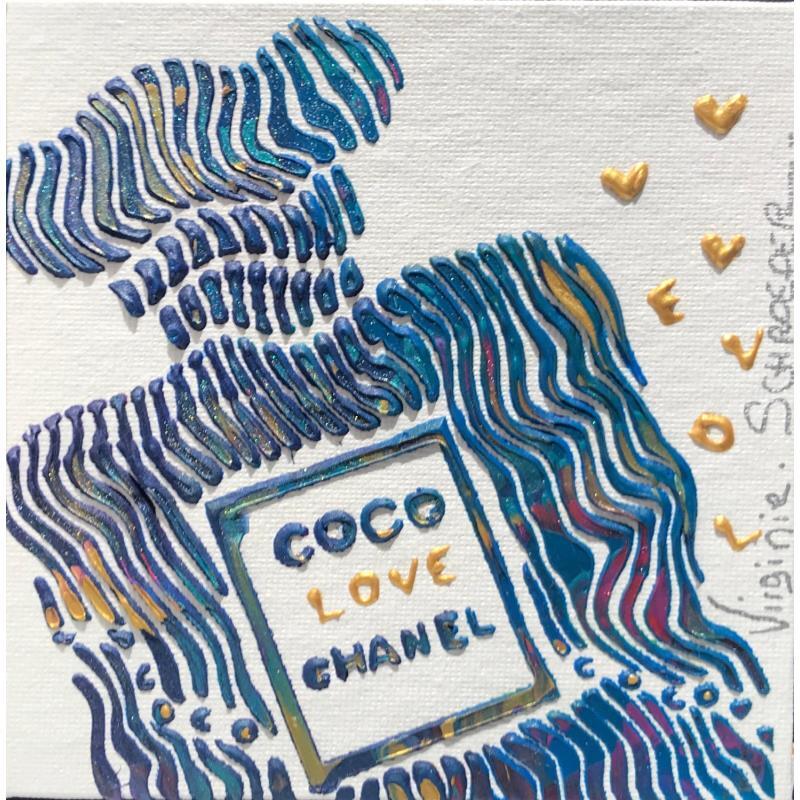 Painting Coco love blue by Chanel by Schroeder Virginie | Painting Pop-art Acrylic Pop icons